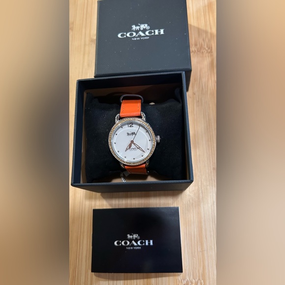 Coach Delancey Watch With 36mm White Face & Orange Leather Band - Picture 6 of 7
